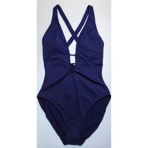 Lauren Ralph Lauren One Piece Swimsuit Navy Blue V-Neck Cross Back Size 4 NWT
